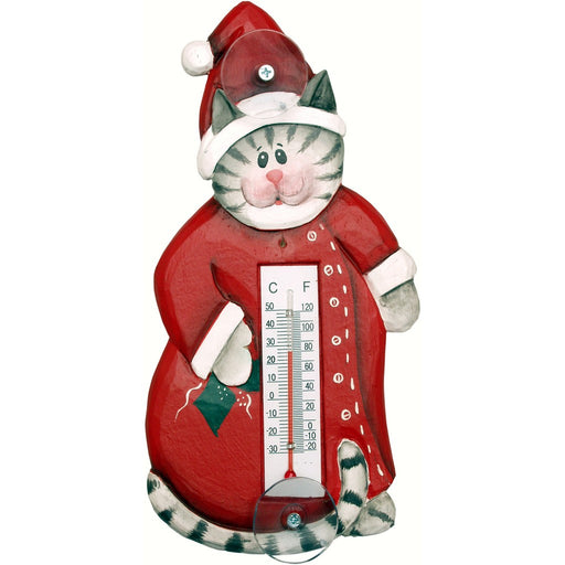 Holiday Cat in Pajamas Small Window Thermometer