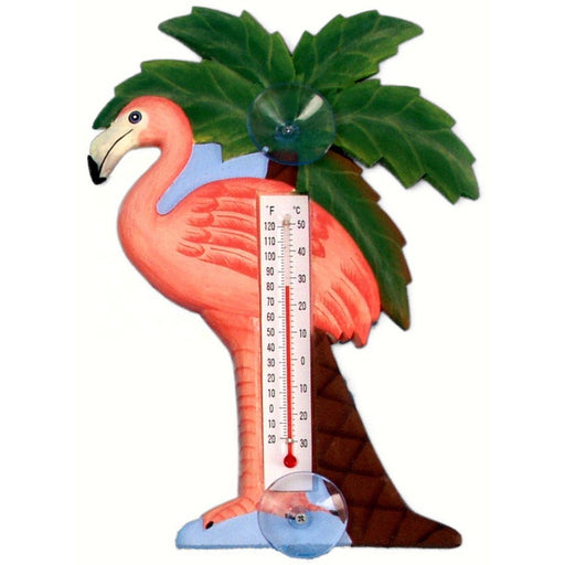 Flamingo and Palm Tree Small Window Thermometer