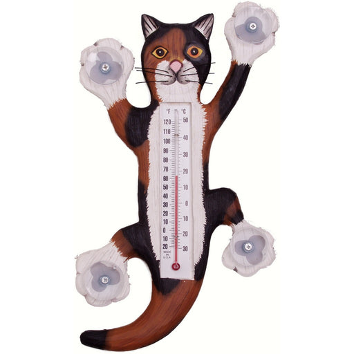 Climbing Calico Cat Small Window Thermometer