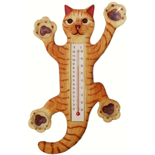 Climbing Orange Tabby Cat Small Window Thermometer