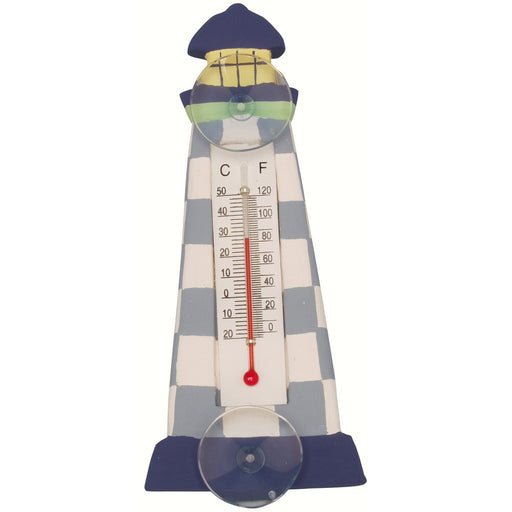 Blue Checkered Lighthouse Small Window Thermometer