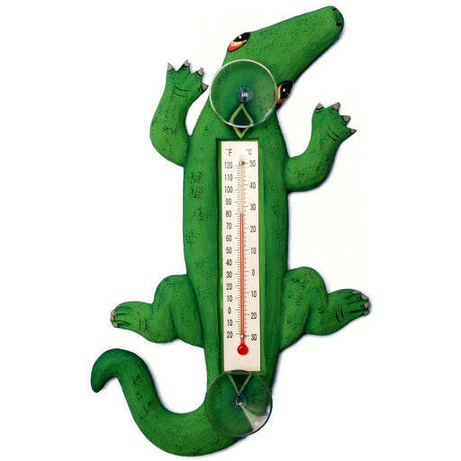 Climbing Green Alligator Small Window Thermometer