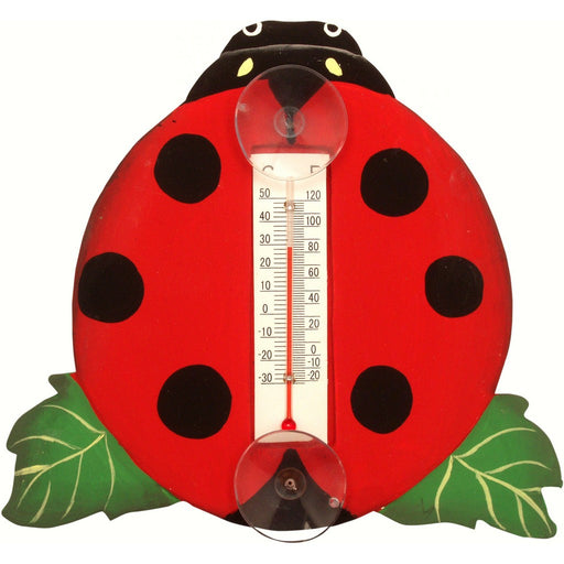 Ladybug on a Leaf Small Window Thermometer