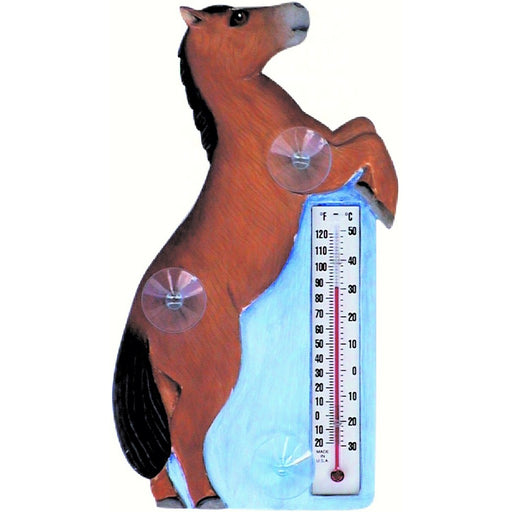 Brown Horse Rearing Small Window Thermometer