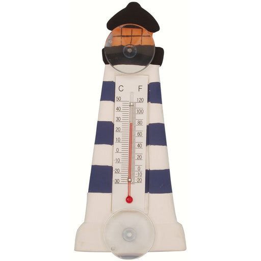 Blue & White Striped Lighthouse Striped Small Window Thermometer