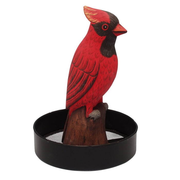 Sitting Cardinal Round Metal Tray Birdfeeder