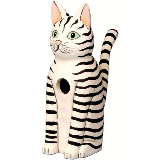 Sitting Black & White Striped Cat Bird House