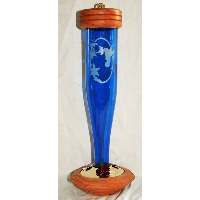 Cobalt Blue Etched Hummingbird Lantern