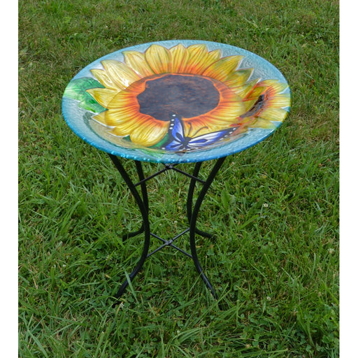 Blooming Sunflower Bird Bath with Stand