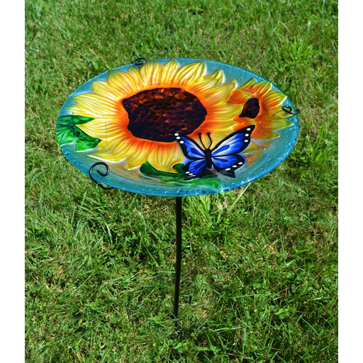 Blooming Sunflower Staked Bird Bath