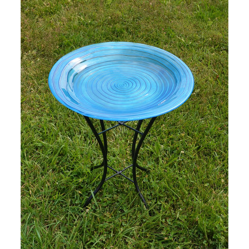 Blue Swirls Bird Bath with Stand