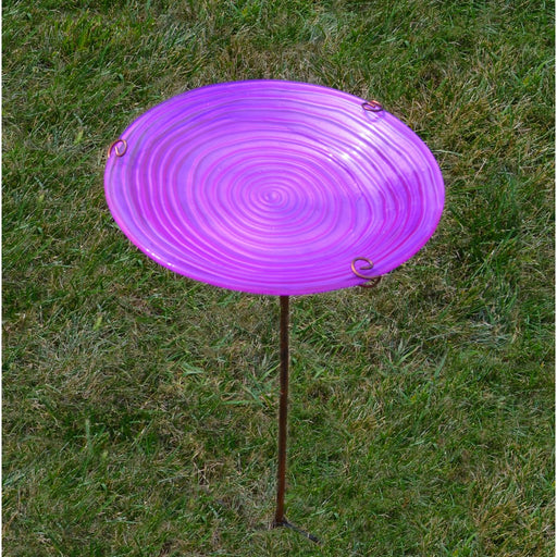 Magenta Swirl Staked Birdbath