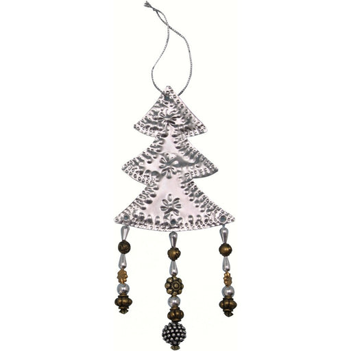 Bead Punched Metal Tree Ornament
