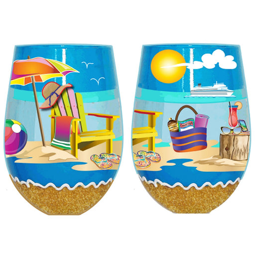 Stemless Wine Glass Beachy Fun Bottom's Up