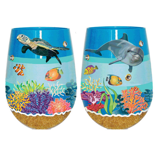 Stemless Wine Glass Underwater Bottom's Up