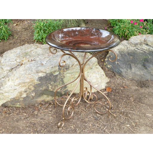 Antique Brown Bird Bath withMetal Base