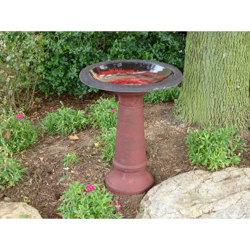 Red Fiber Clay Birdbath with Base