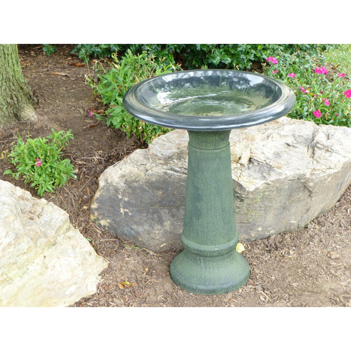 Green Fiber Clay Birdbath with Base