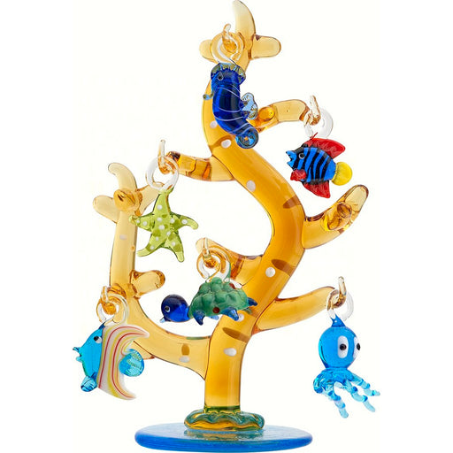 Glass Coral Tree with Sea Life Ornaments - 6 Inch GB