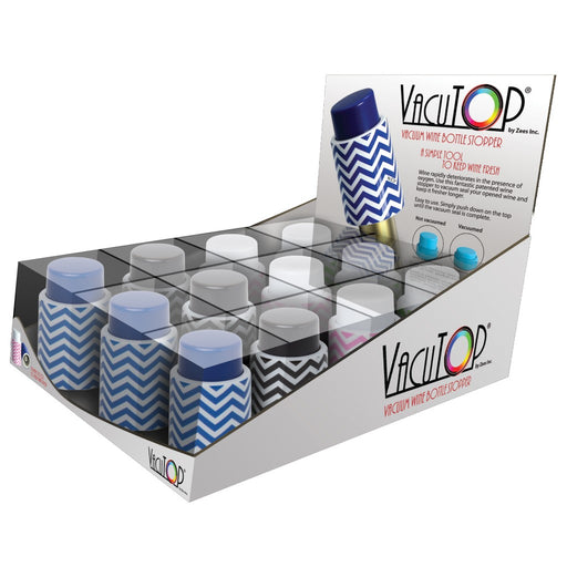 Vacutops - 12Pc Vacuum Wine Stopper Assorted Chevron Prepack Navy, B...