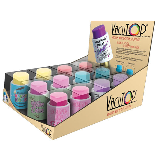 Vacutops - 12Pc Vacuum Wine Stopper Assorted Wine Sayings Prepack