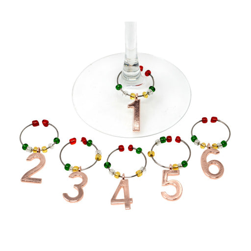 Gold Numbers Wine Charms S/6