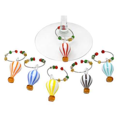 Glass Hot Air Balloon Wine Charms S/6