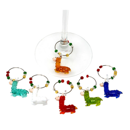 Glass Llama Wine Charms S/6