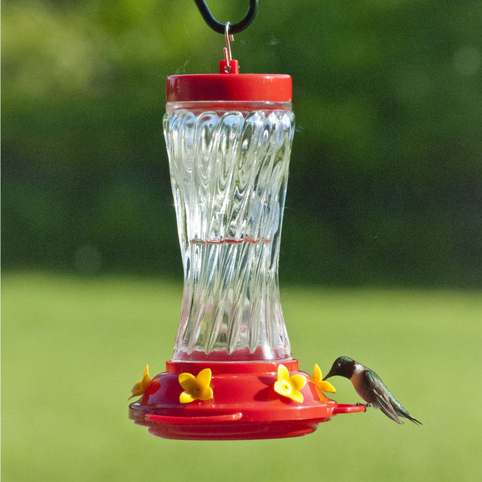 16 oz Swirl Glass Hummingbird Feeder