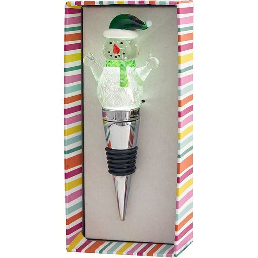 Snowman with Green Light-Up Glass Bottle Stopper