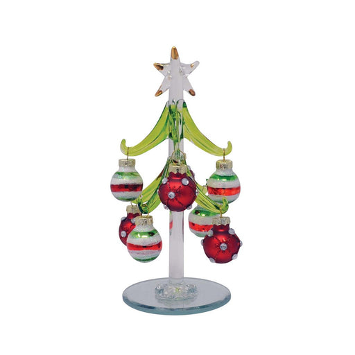 Tree - Green - with 8 Jeweled/Striped Ornaments - 6 inch PVC