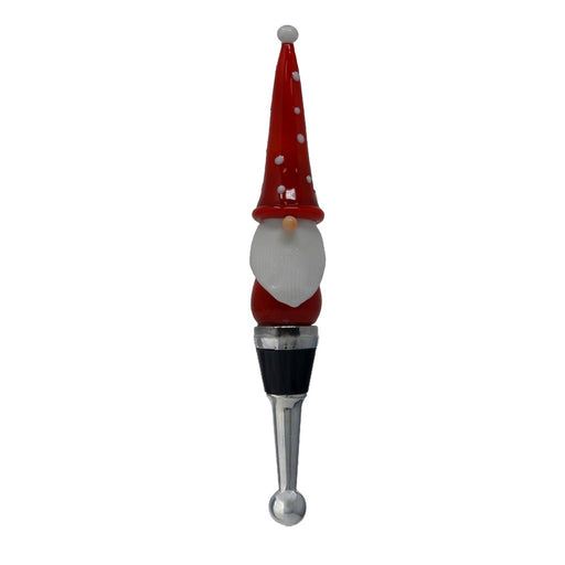 Santa Gnome with Tall Hat Bottle Stopper - Red