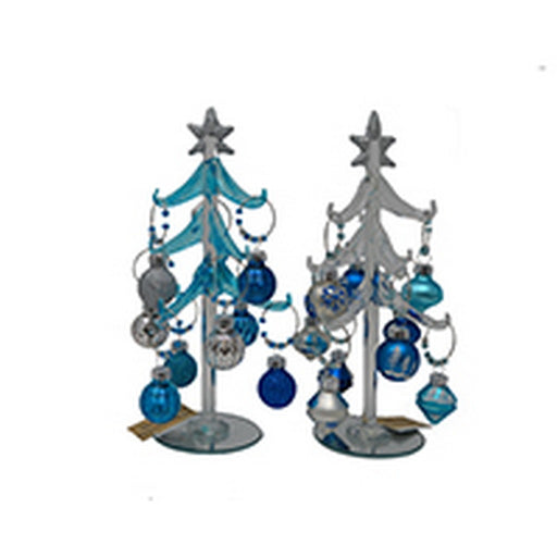 Wine Charm Tree Blue and Clear with Blue and Silver 8 inch with 9 Ornamants PVC MUST ORDER IN 2s