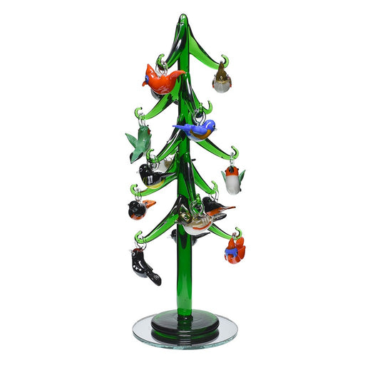 9" Glass Tree with Bird Ornaments