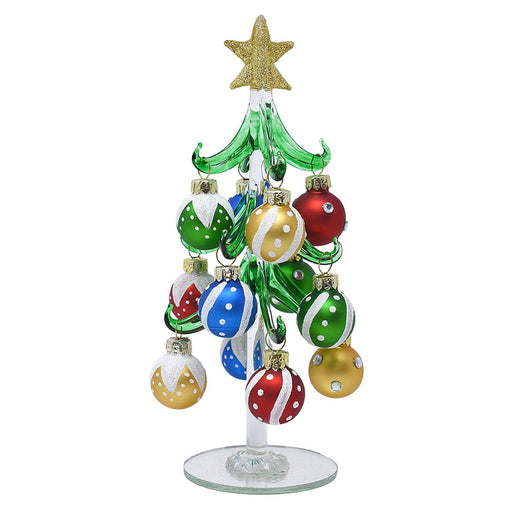 8" Green Tree with White Swirl Ornaments