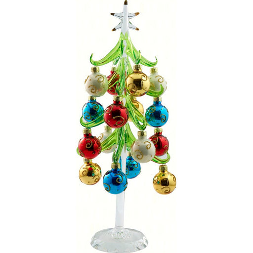 Tree - Green - with 12 large. Ornaments on Crystal Base - 12 Inch GB
