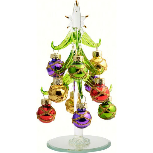 Tree - Green - Shiny - 12 Ornaments - 6 Inch - PVC