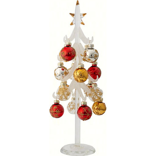 Tree - Snowy White with Crystal Base - 12 inch with 12 Multi Ornaments - GB